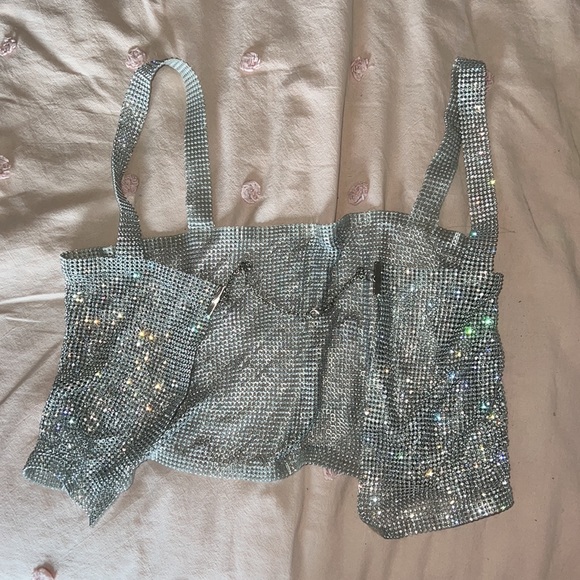 MESHKI ALLURA OPEN BACK DIAMANTE TOP - SILVER - Picture 5 of 5